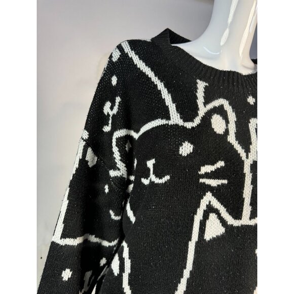 Zinv & Cdupe Vintage Large Cat Lady Black Cat Patterned Sweater Fabric Pilling - Picture 2 of 16